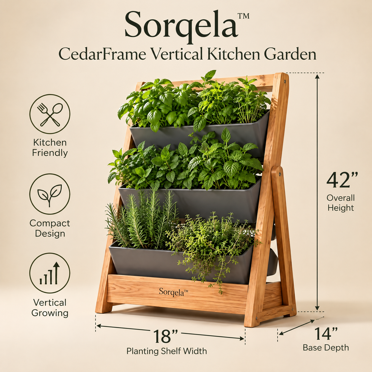 Sorqela™ Cedar Frame Vertical Herb Planter, 3-Piece Set