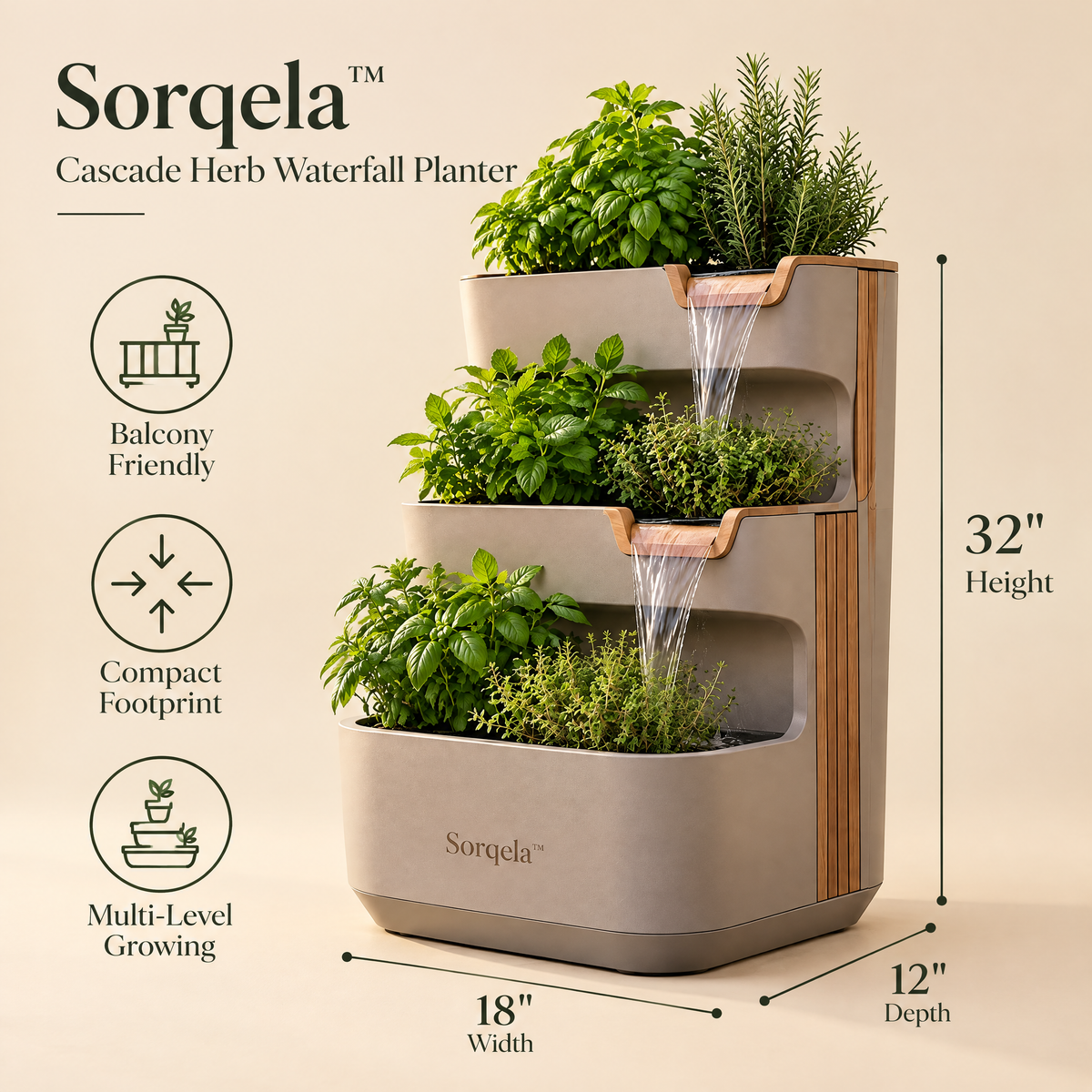 Sorqela™ Cascade Herb Waterfall Planter
