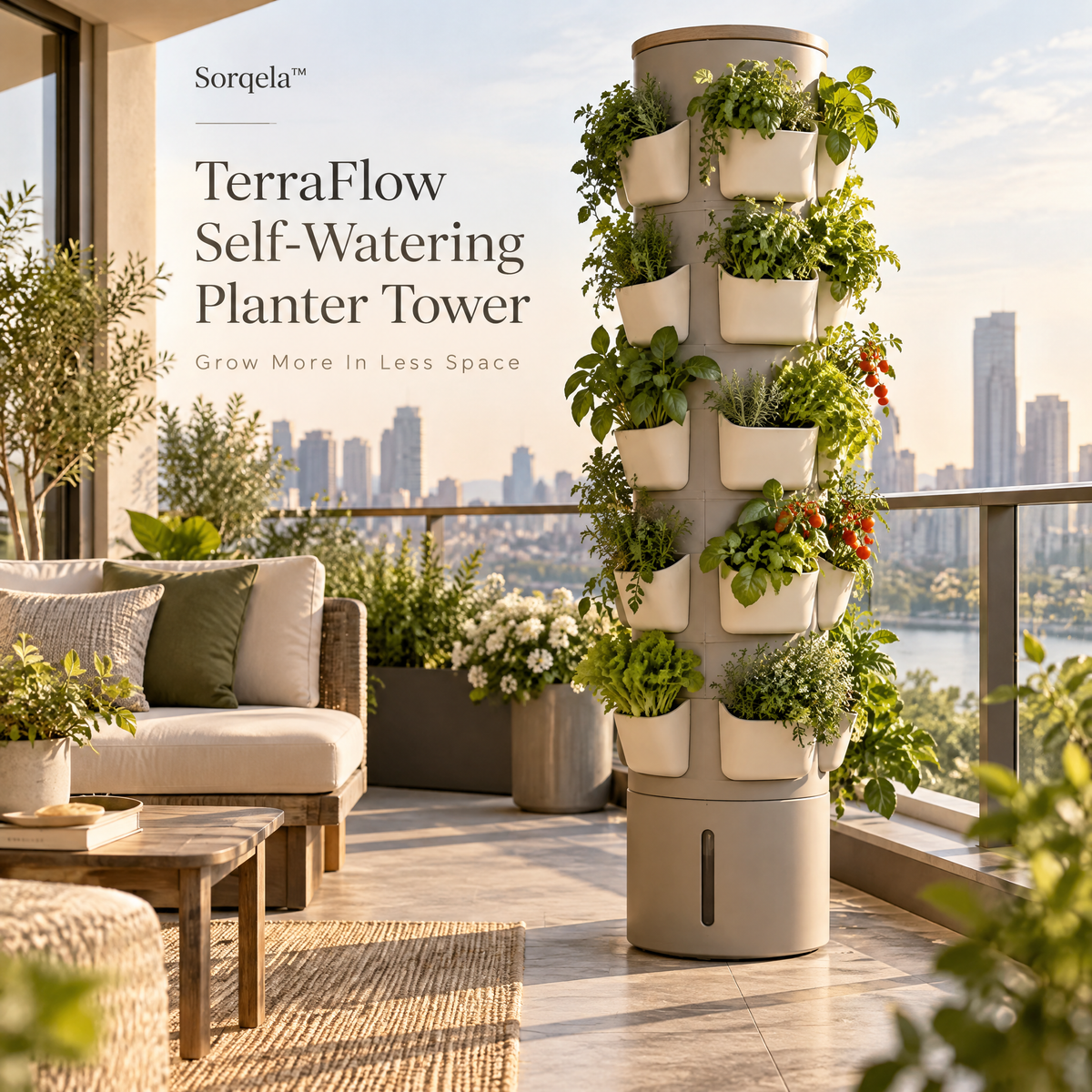 Sorqela™ TerraFlow Self-Watering Planter Tower