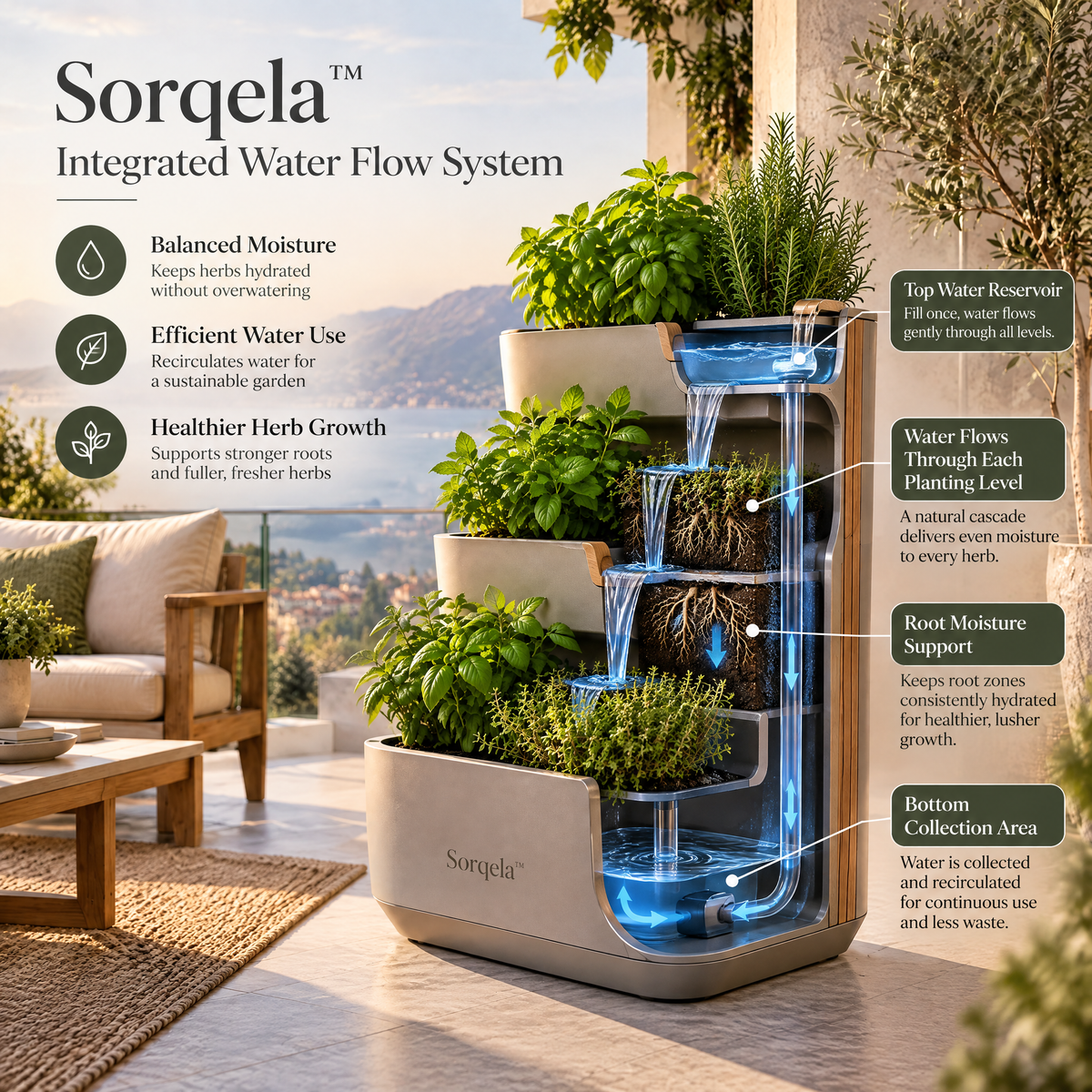 Sorqela™ Cascade Herb Waterfall Planter