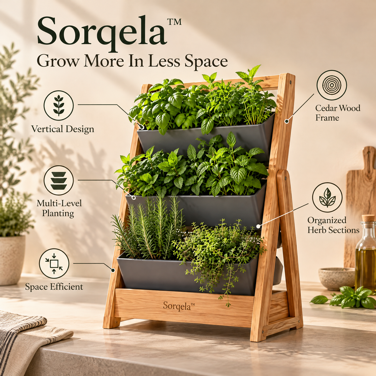 Sorqela™ Cedar Frame Vertical Herb Planter, 3-Piece Set